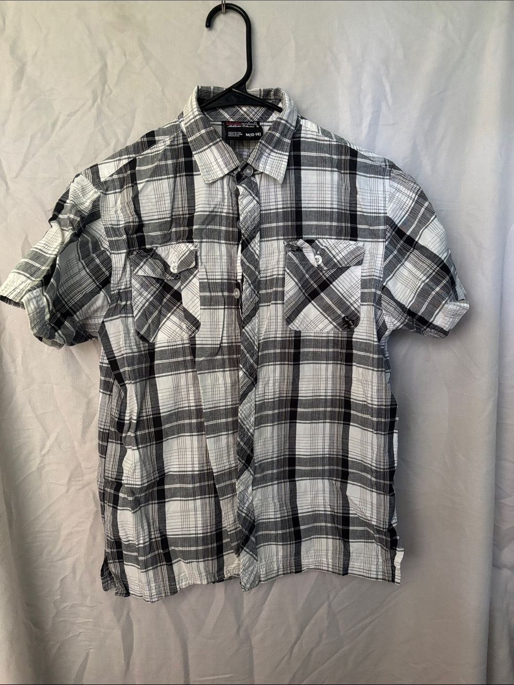 Boys Black & White Plaid Short-Sleeve Button-Down Shirt